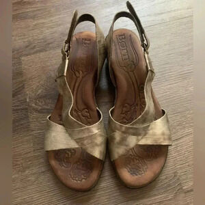 Born Anke Metallic Gold Leather Slingback Wedge Sandals size 8 US/ 39 EU